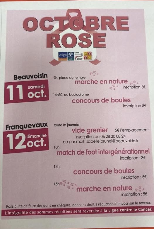 Octobre Rose - 11 et 12 octobre 2025 - Beauvoisin et Franquevaux